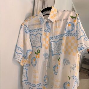 White and Blue Graphic Shirt